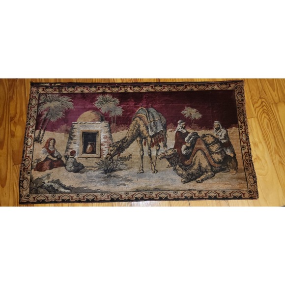 Vintage Nativity Scene Camel Religious Wall Hanging Tapestry Art Decor